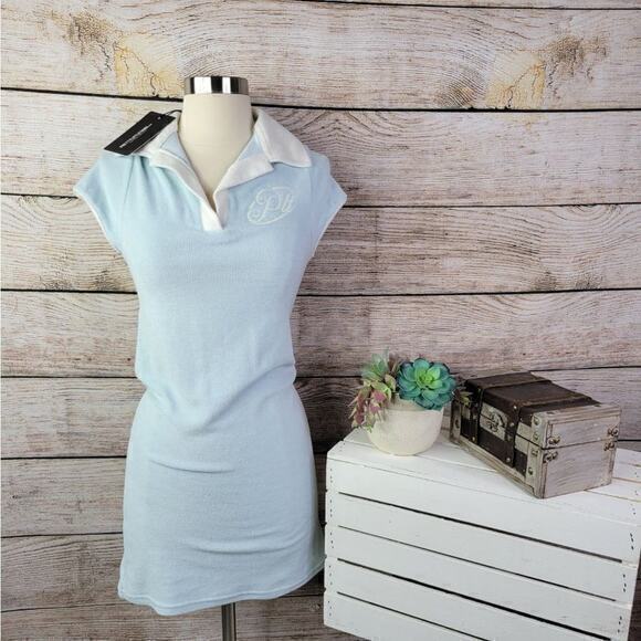 NWT PrettyLittleThing Baby Blue Towelling Contrast Collar Bodycon‎ Dress 4 - Picture 1 of 7